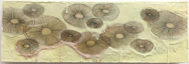 ALI HERRMANN Works on panels encaustic collage on panel