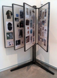Allison SMITH Needle Work Steel, Plexiglass, aida cloth, museum board, printed research imagery