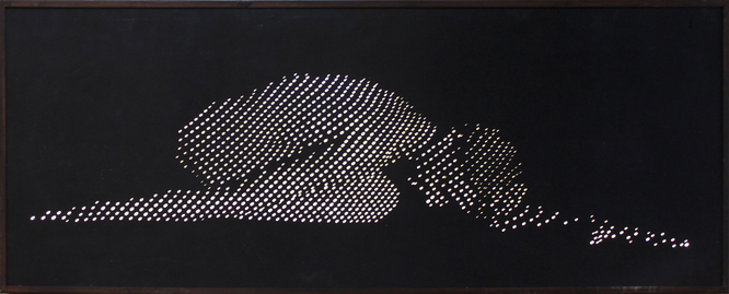  Lacunae Individually punched holes in Rubber, back lit with LED's