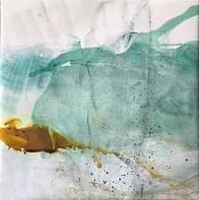 Amie Oliver Delta Time Ink, James River Water and wax on gallery wrapped polypropylene paper