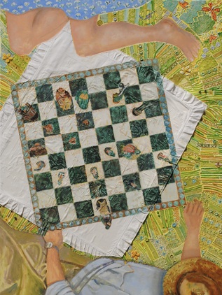 Amy Conover P A N O P L Y 2025 Oil with mixed media on canvas