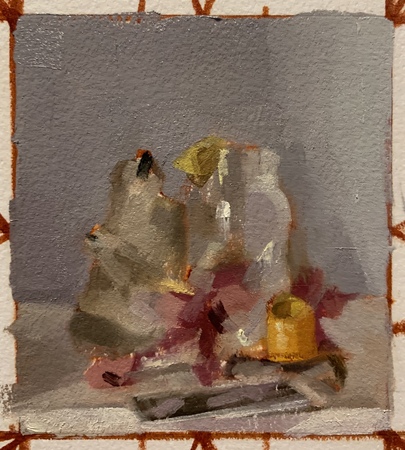 Study for The Cry of Nature with Anemones and Postcard of Meredith Frampton's Still Life, 1932