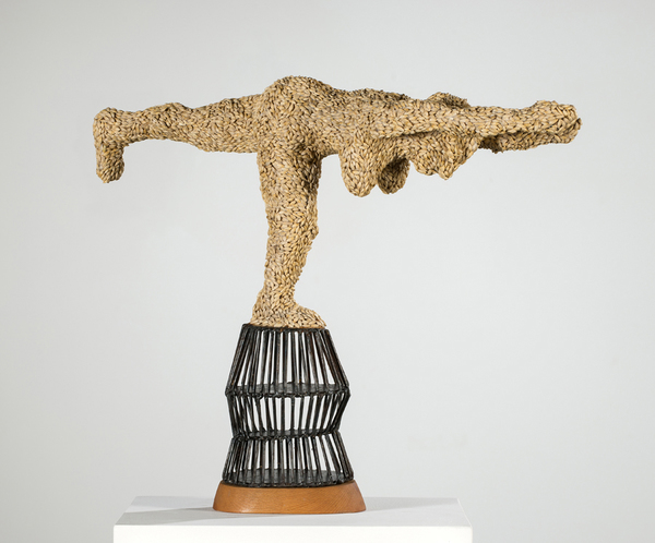 Seed Warrior 3 Recent Work Steel, paper pulp, barley seeds and wood