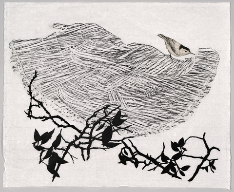 Anita S. Hunt   Current Work on Paper Pigmented wax crayon rubbing taken from a felled tree, drypoint engraving and cut paper collage on Sekishu paper