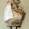 2011 Studio debris, studio stool, clear plastic bag 