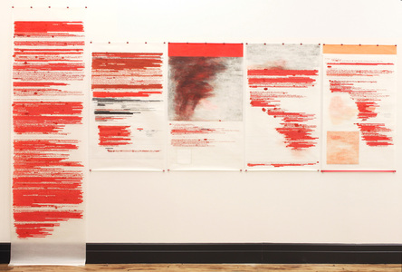 Anne Gilman Scroll Drawings on Mulberry Paper ink, pencil, oil pastel, tape, red clips