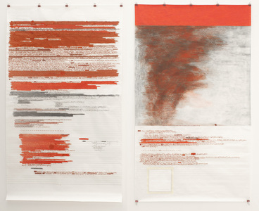 Anne Gilman Scroll Drawings on Mulberry Paper ink, pencil, oil pastel, tape, red clips