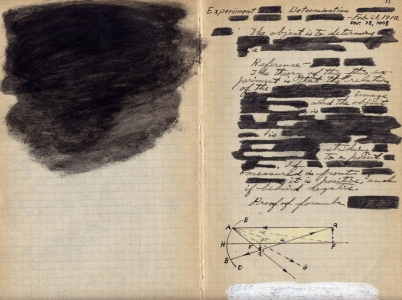 Anne Gilman The Jolly Balance ink, pencil, paint on handwritten scientific paper from 1918