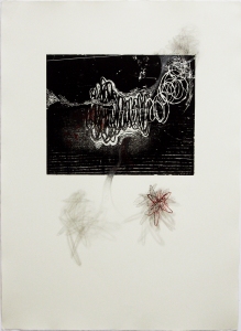 Anne Gilman When things go awry Woodcut with hand drawing, pencil, ink, scraping