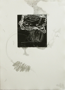 Anne Gilman When things go awry Woodcut with hand drawing, pencil, ink, scraping