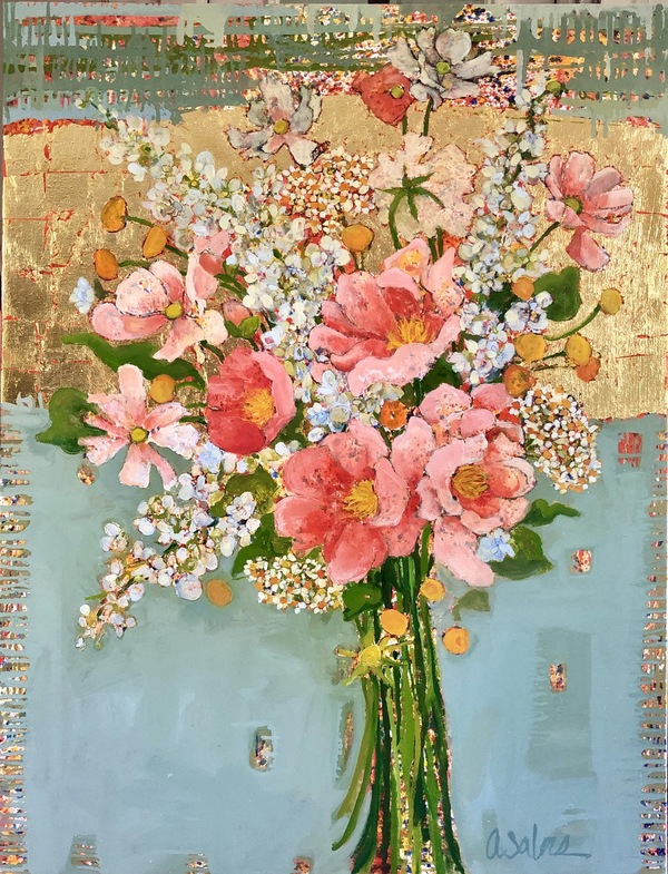 Anne Salas Paintings o/c with 23 kt gold leaf