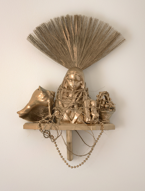 Madonna and Child Visitations Mixed Media: found objects, sisal twine, and paint
