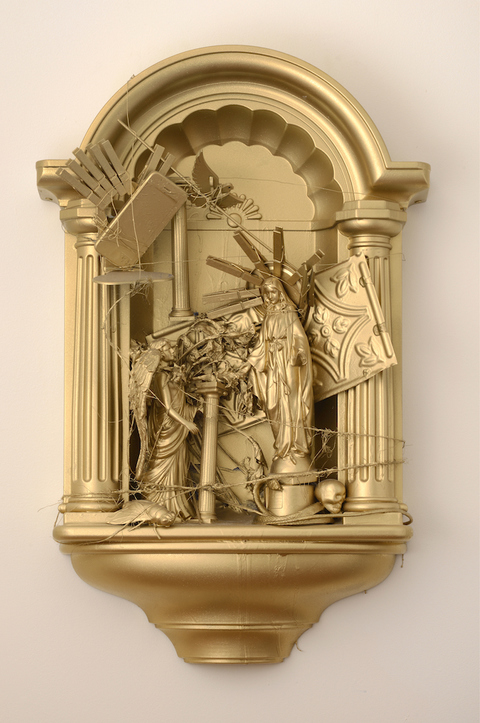 Annunciation Visitations Mixed Media: found objects, sisal twine, and paint