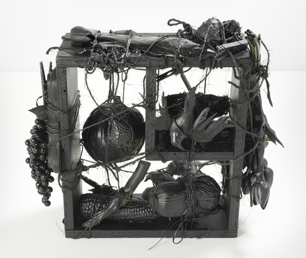 Birds in the Pantry Vanitas Mixed media: Found objects and paint