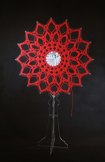 ASHLEY V. BLALOCK MONSTRANCE, 2019 Crochet thread, laser-etched acrylic