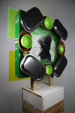 Bailey Bob Bailey Up Front photographs in resin,steel,monkey wood nut bowls,plexi, plastic and a pink magnet