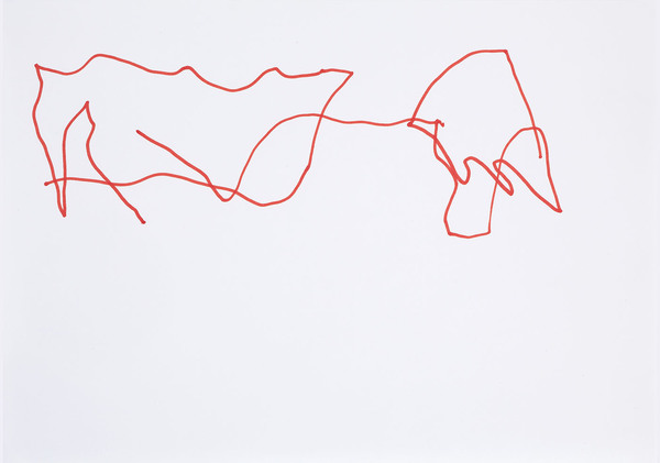 Barbara Hatfield orange lines ink on paper