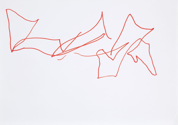 Barbara Hatfield orange lines ink on paper