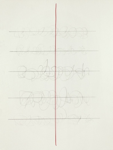 Barbara Hatfield with red wire graphite and copper wire on paper
