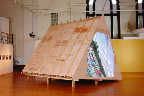 Barbara Gallucci Sculpture and Installation 2"x4"s plywood and video projections 
