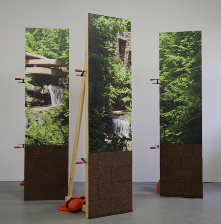 Barbara Gallucci Sculpture and Installation Photographs, lumber, sandbags, 6'x2'x2'