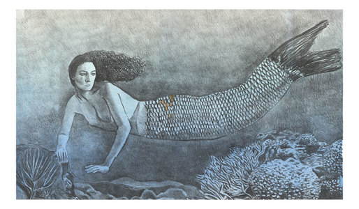 BasmanStudio Lithographs Lithograph with monotype and gold leaf