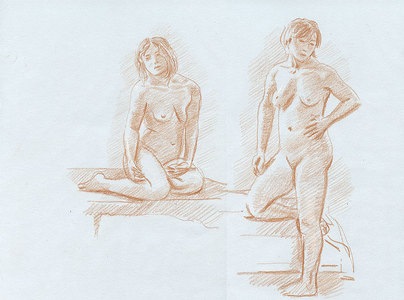 Charles Basman  Nudes Red and white chalk