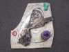  3D / Encaustic / Collage / Assemblage encaustic, barbed wire, and graphite on vintage marble with metal car parts, bullet casings, and cap gun caps