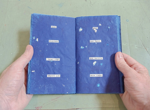 Brian Hitselberger Books Hand dyed mulberry paper with collaged text, silver leaf additions