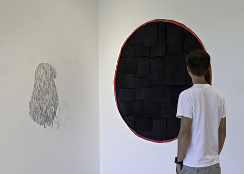Brian Hitselberger Wall Drawings 2012-ongoing Graphite, dyed and painted mulberry paper, pins on two walls