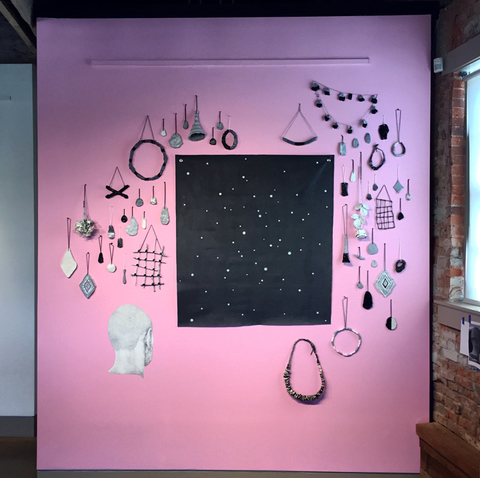 Brian Hitselberger Wall Drawings 2012-ongoing Ceramic, found object, acrylic on canvas, latex, graphite on wall. 