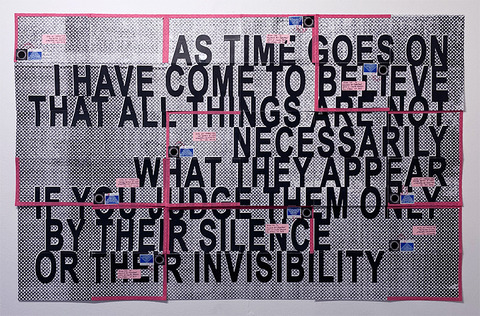Brian Hitselberger More World Laser print, tape, postage on paper