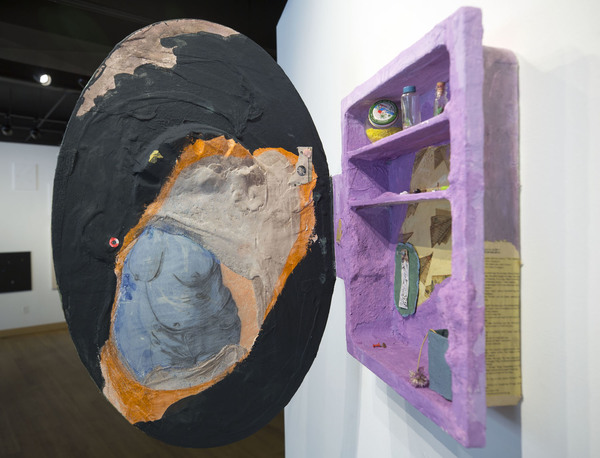 BRITTA URNESS objects medicine cabinet, acrylic, plaster, celluclay, mixed media