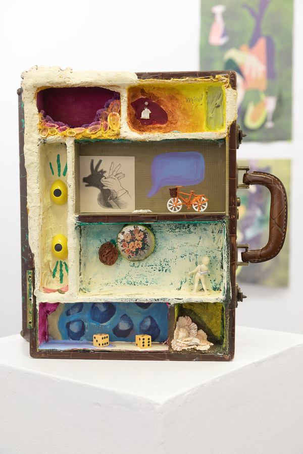 BRITTA URNESS objects acrylic, plaster, shells, collage, found objects