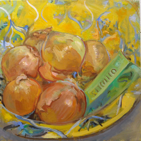 Spring Onions NATURE MORTE and not so morte oil on canvas