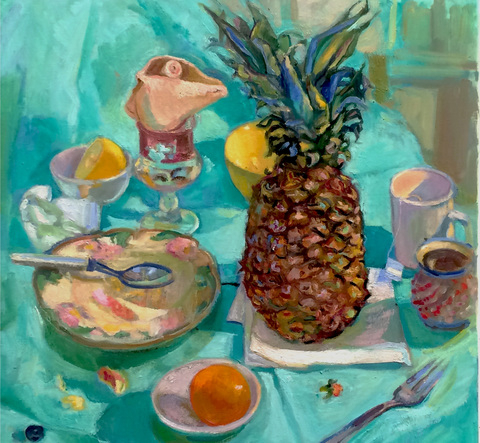 Pineapple, Shell and Blueberry- just one NATURE MORTE and not so morte oil on canvas