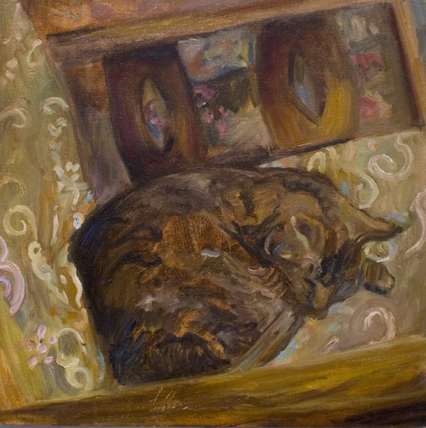 Cat NATURE MORTE and not so morte oil on canvas