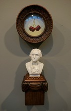 Bruce Richards Works 19th-century frame, convex glass, oil on linen, ceramic bust, artist made wall mount bracket