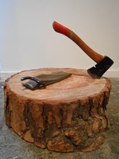 Bruce Richards Works Painted bronze, vintage BSA axe, tree stump