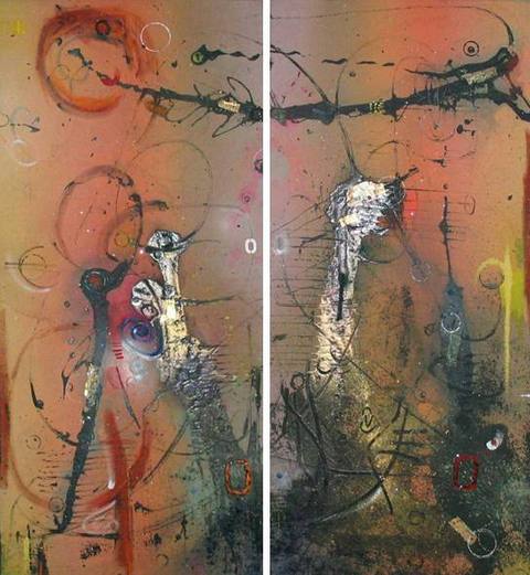 BYRON KEITH BYRD Tribeca Series Oil, Oil Stick, Goldleaf on Canvas