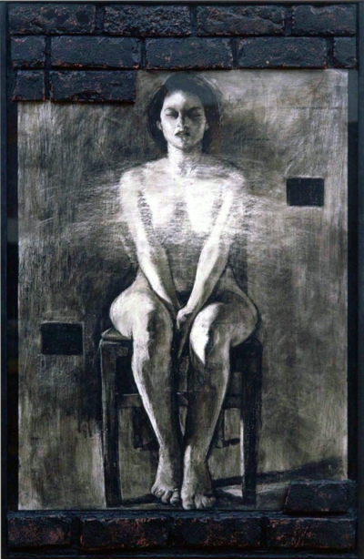 camille eskell Icons of the Self series Black Oil Pastel, bricks