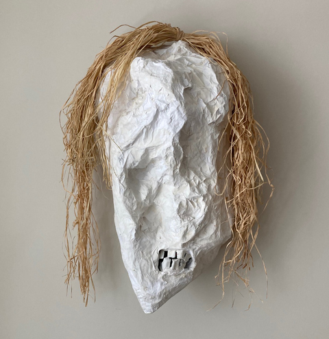 Carol Bruns Sculpture 2019-2022 paper, cardboard, raffia, gesso
