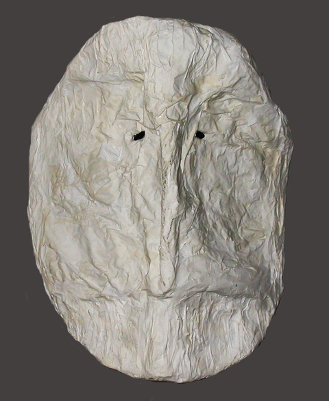 Carol Bruns figures and masks paper, gesso