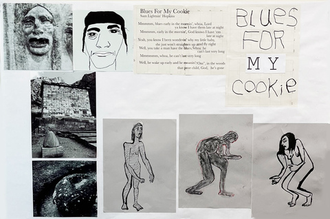 Carol Bruns Drawings 2023 ink, text, photos, computer print