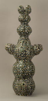 Carole Seborovski Sculpture Gold and aluminum leaf over medium fire glaze.