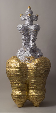 Carole Seborovski Sculpture Gold leaf and aluminum leaf over acrylic and fired clay, epoxy putty.