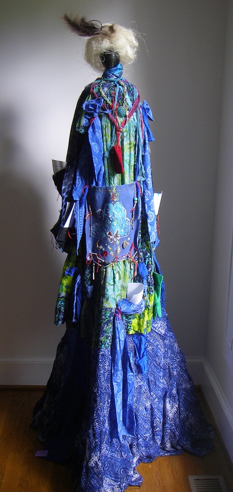 Carol Anna Meese 2016 Totems fabric, yarn, ribbons, paper,, threads, bells