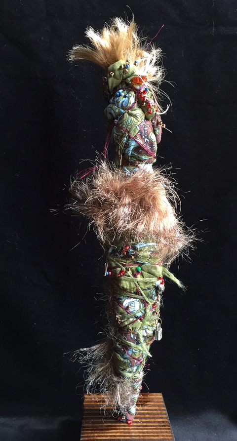 Carol Anna Meese 2016 Totems cotton fabric, yarn, fur, beads