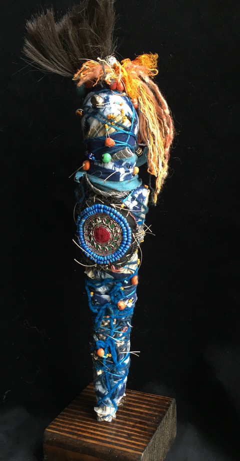 Carol Anna Meese 2016 Totems fabric, yarn, beads, Persian tribal medallion