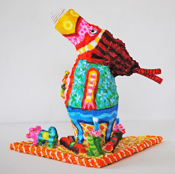 cathy wysocki THE MEANS APPROPRIATE TO A SMALL MOUSE  acrylic, glitter, pompoms, beads, sand,string, wire, papier mache, cardboard, wood,plastic filament